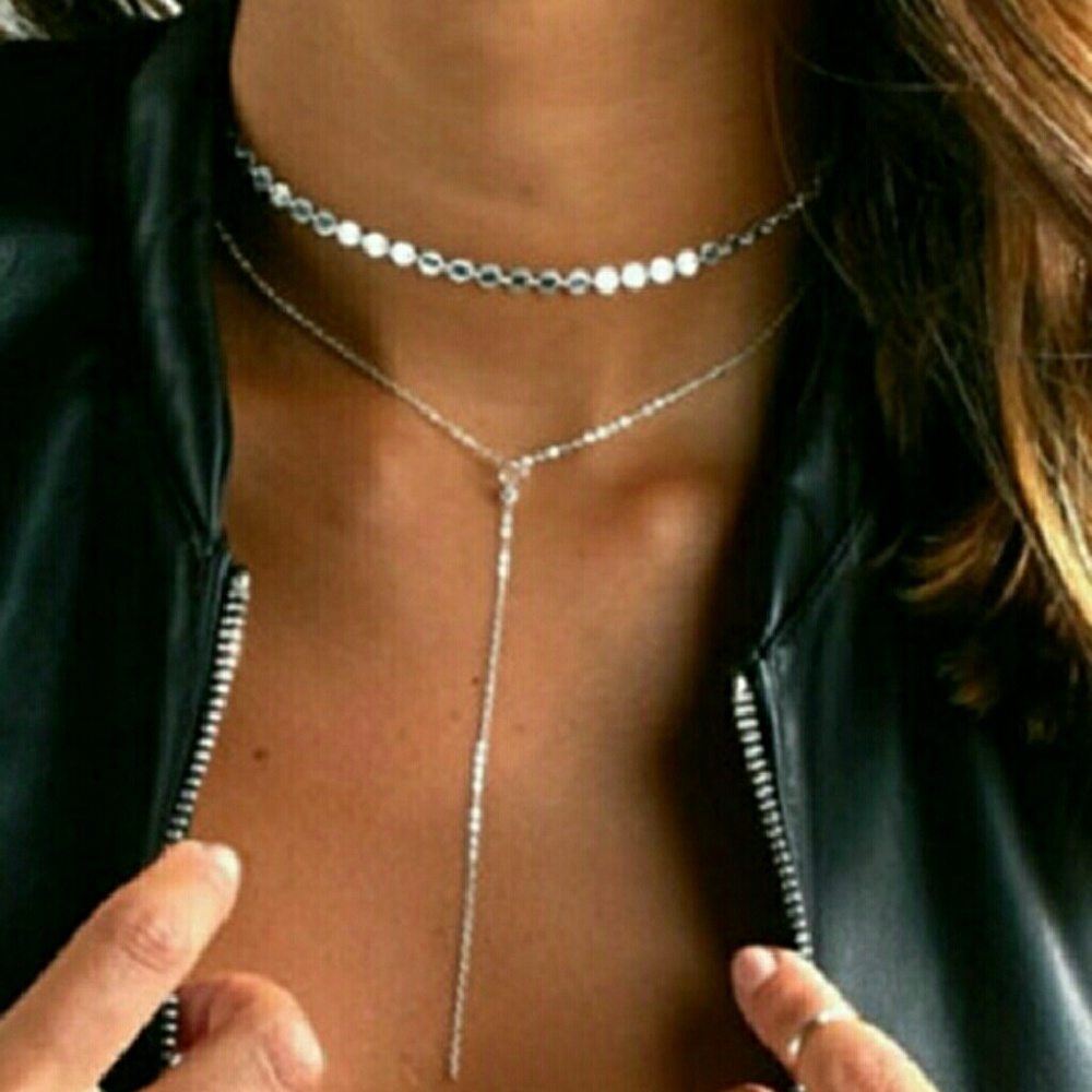 #2: Coin choker Chrystal accent dangle necklace!
